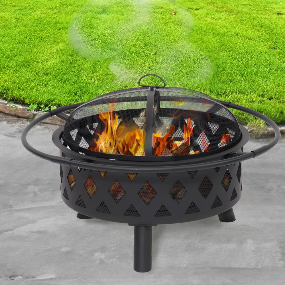 30" Black Steel Wood Burning Round Fire Pit With Cover HomeRoots