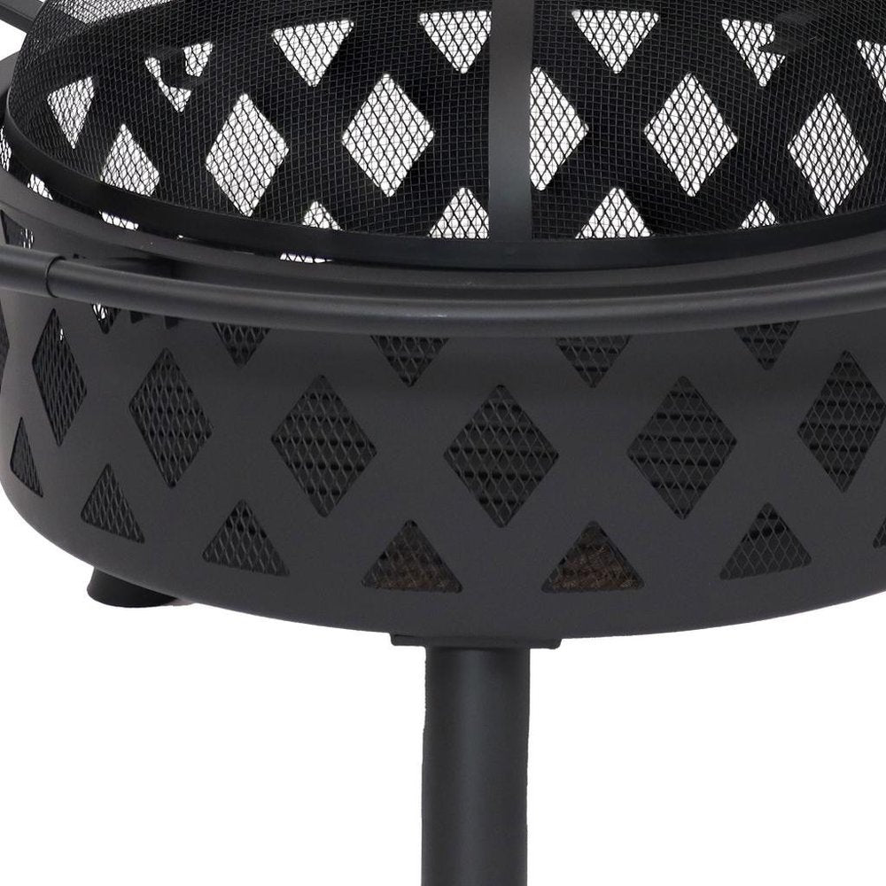 30" Black Steel Wood Burning Round Fire Pit With Cover HomeRoots