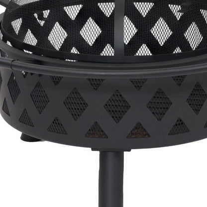 30" Black Steel Wood Burning Round Fire Pit With Cover HomeRoots