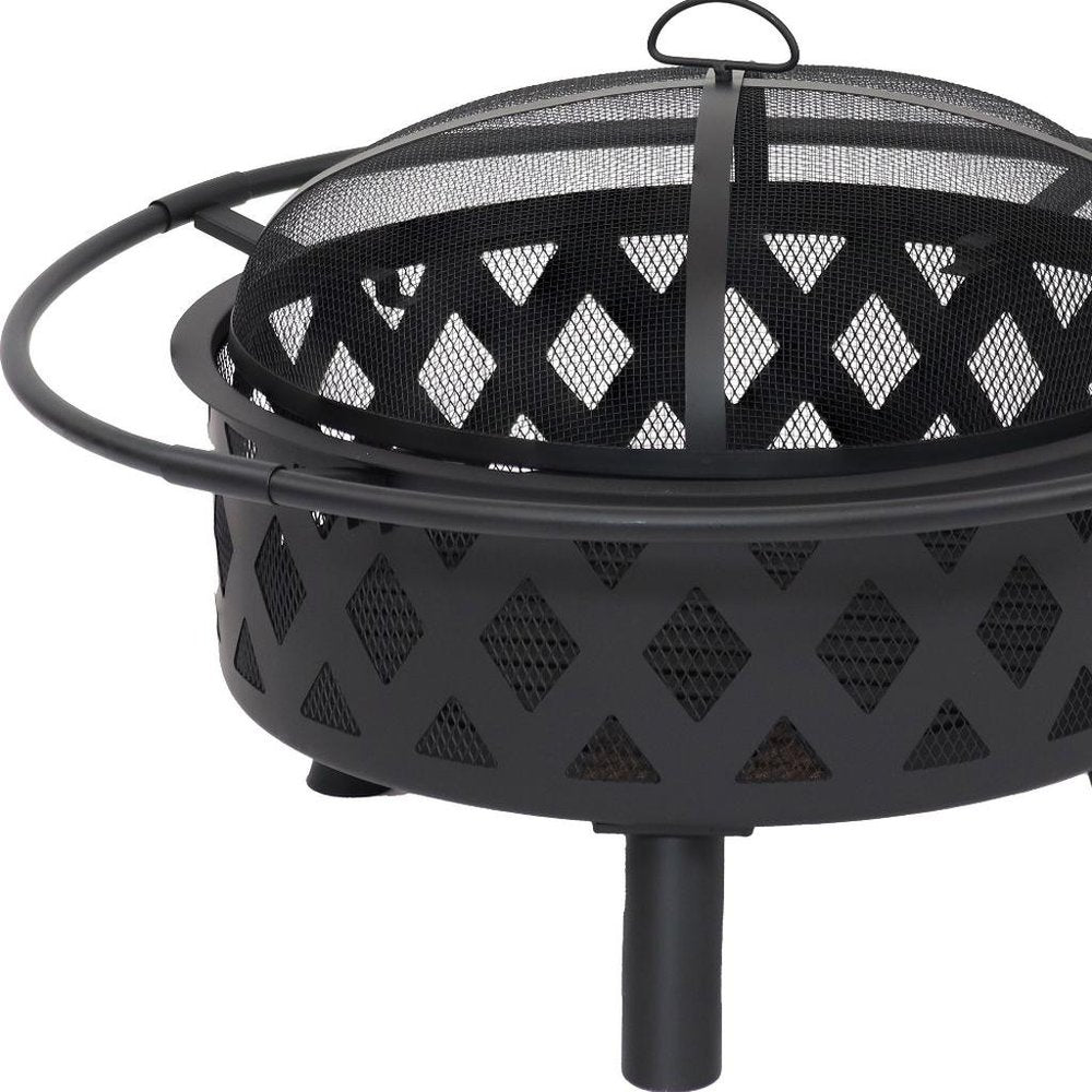 30" Black Steel Wood Burning Round Fire Pit With Cover HomeRoots