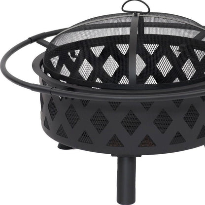 30" Black Steel Wood Burning Round Fire Pit With Cover HomeRoots