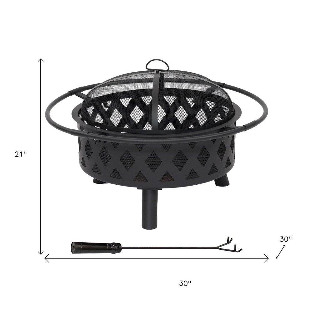 30" Black Steel Wood Burning Round Fire Pit With Cover HomeRoots