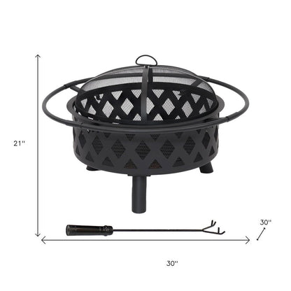 30" Black Steel Wood Burning Round Fire Pit With Cover HomeRoots