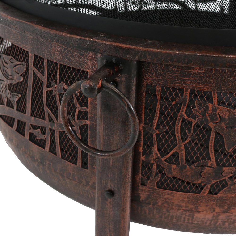 34" Bronze Steel Wood Burning Round Fire Pit With Cover HomeRoots