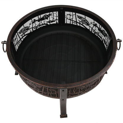 34" Bronze Steel Wood Burning Round Fire Pit With Cover