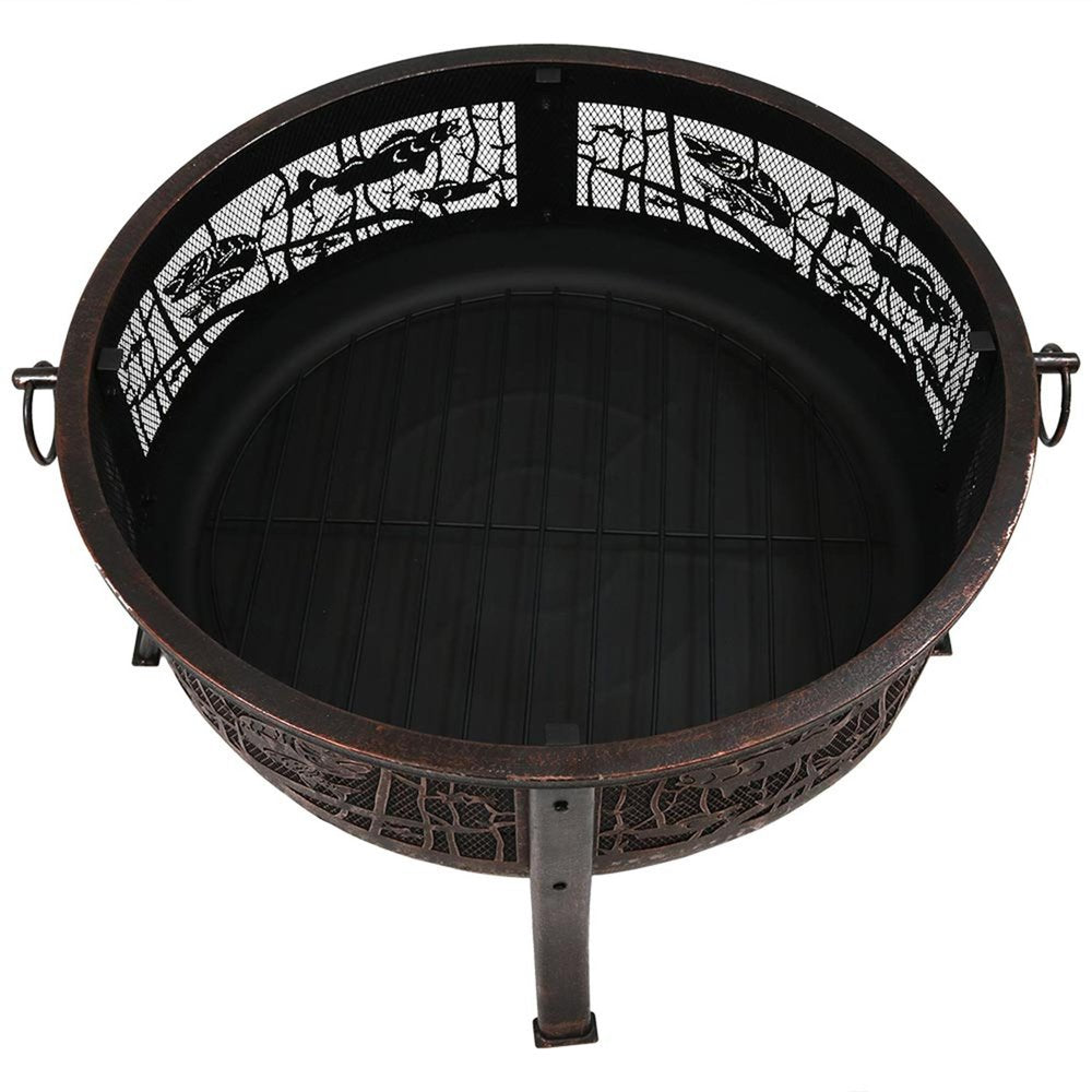 34" Bronze Steel Wood Burning Round Fire Pit With Cover HomeRoots