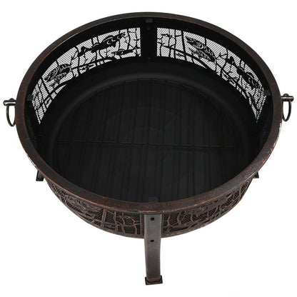 34" Bronze Steel Wood Burning Round Fire Pit With Cover HomeRoots