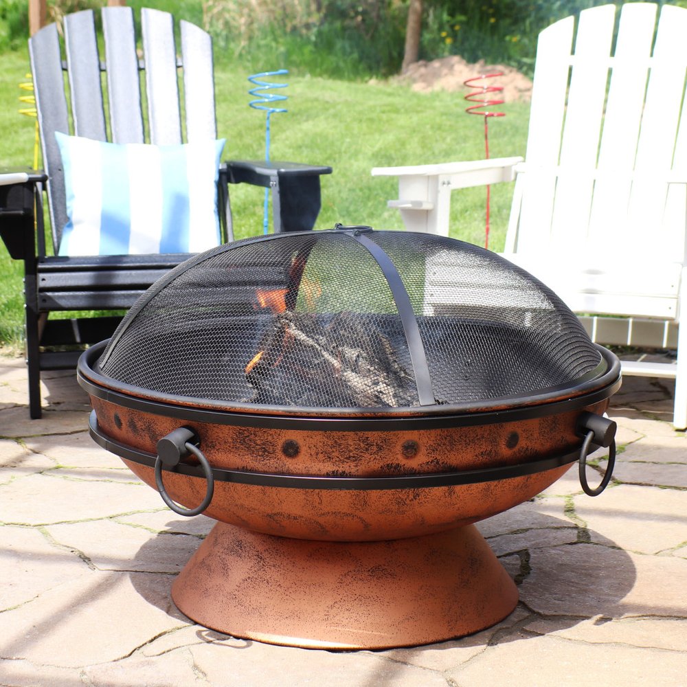 30" Copper Steel Wood Burning Round Fire Pit HomeRoots