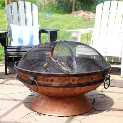 30" Copper Steel Wood Burning Round Fire Pit HomeRoots