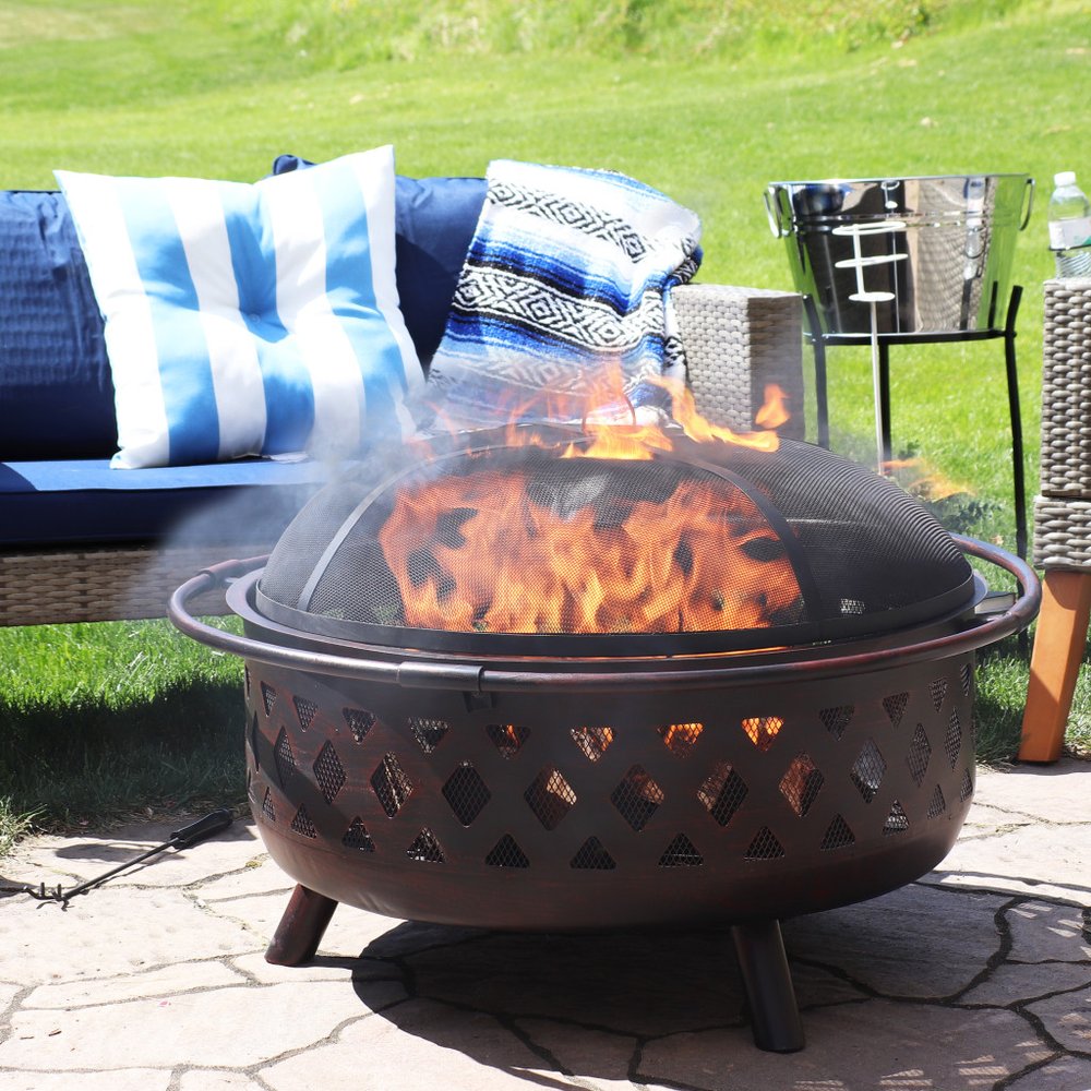 36" Bronze Steel Wood Burning Round Fire Pit With Cover HomeRoots
