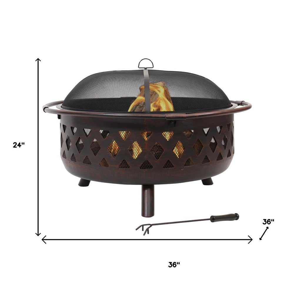 36" Bronze Steel Wood Burning Round Fire Pit With Cover HomeRoots