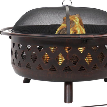 36" Bronze Steel Wood Burning Round Fire Pit With Cover HomeRoots