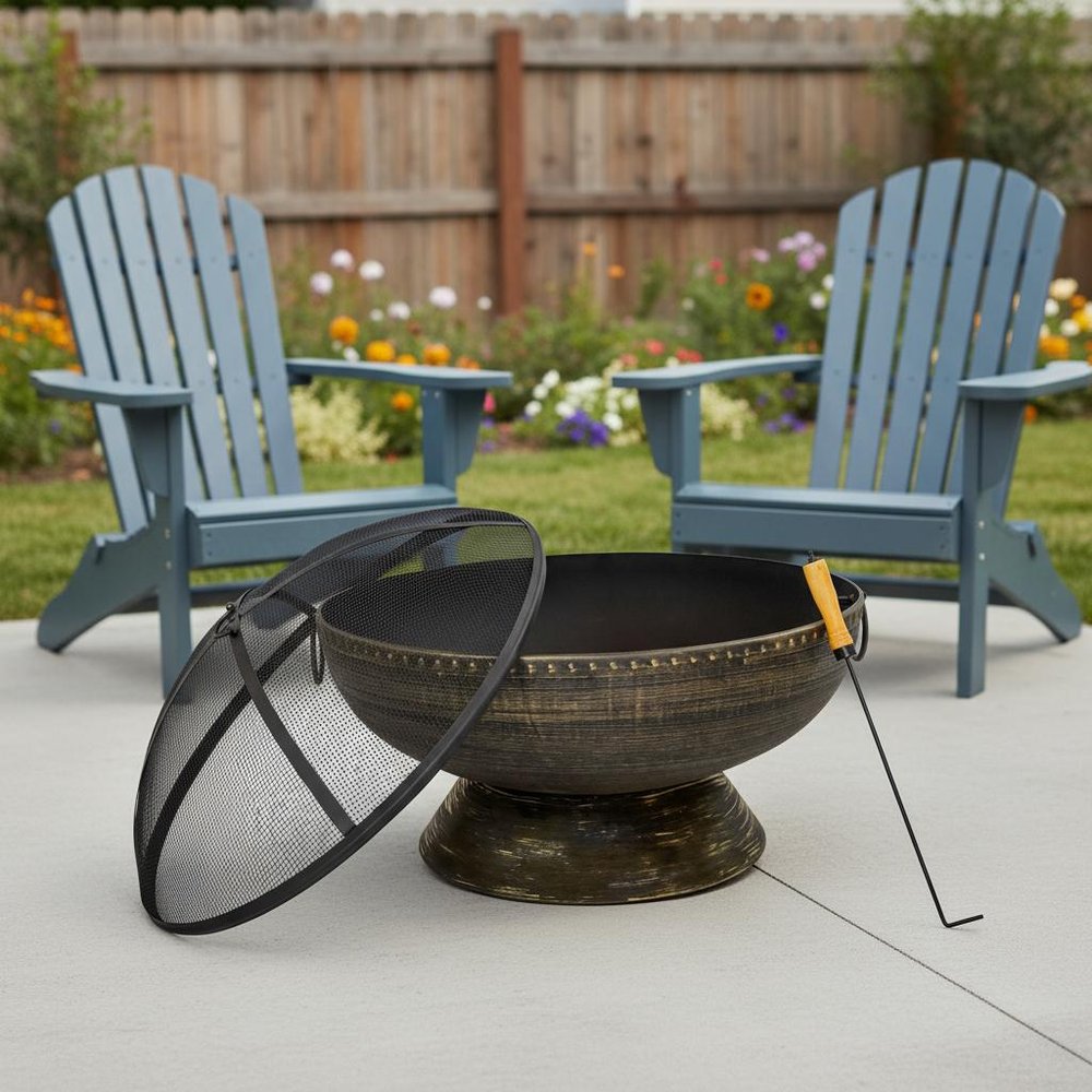 30" Bronze Steel Wood Burning Round Fire Pit HomeRoots