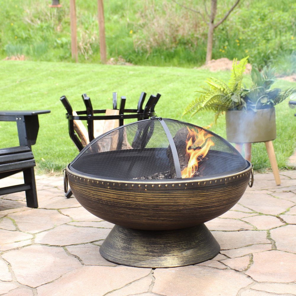 30" Bronze Steel Wood Burning Round Fire Pit HomeRoots