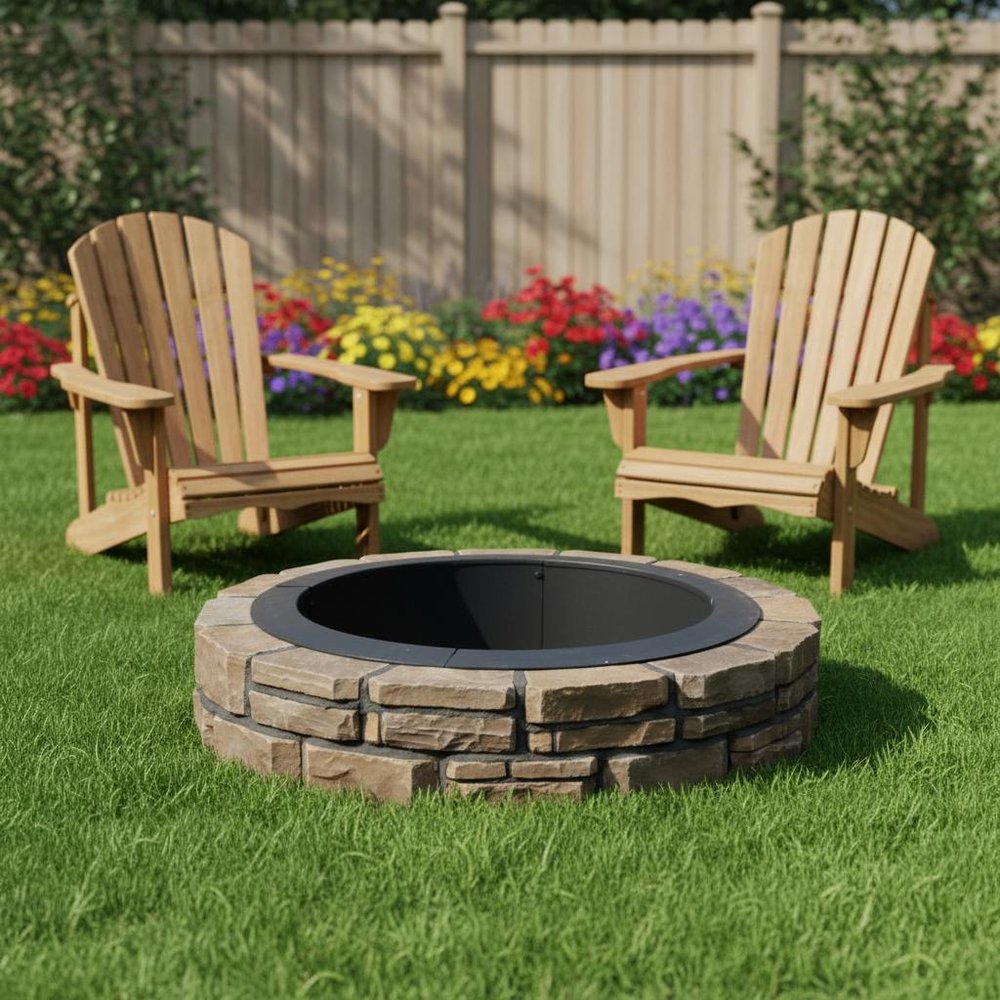 42" Black Steel Wood Burning Round Fire Ring HomeRoots