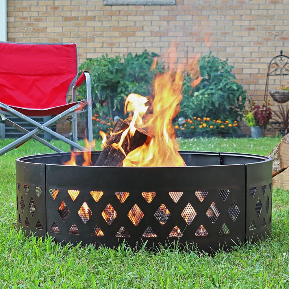 36" Black Steel Wood Burning Round Fire Ring HomeRoots