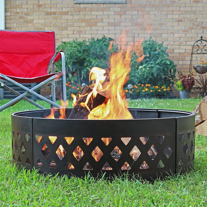 36" Black Steel Wood Burning Round Fire Ring HomeRoots