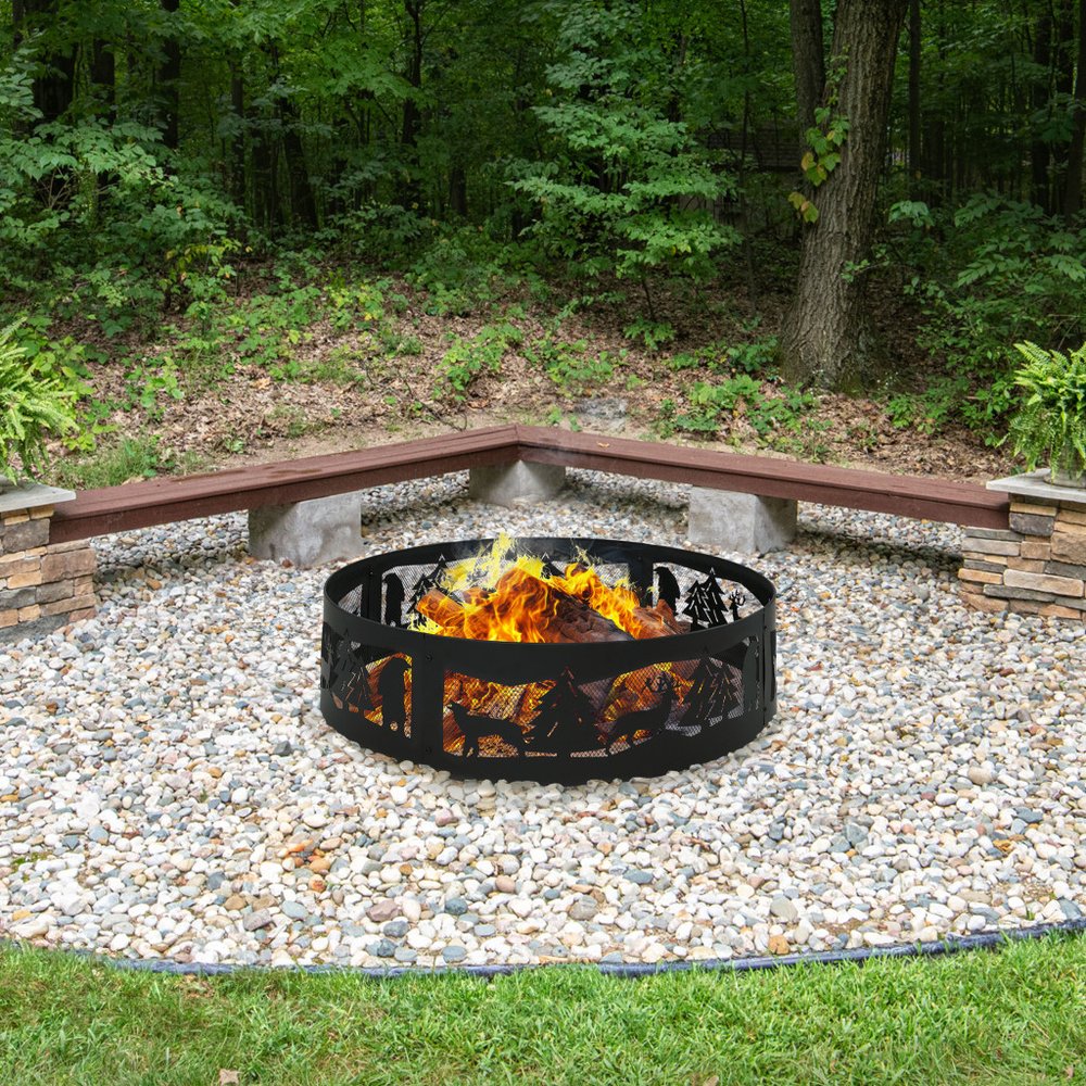 36" Black Steel Wood Burning Round Fire Ring HomeRoots