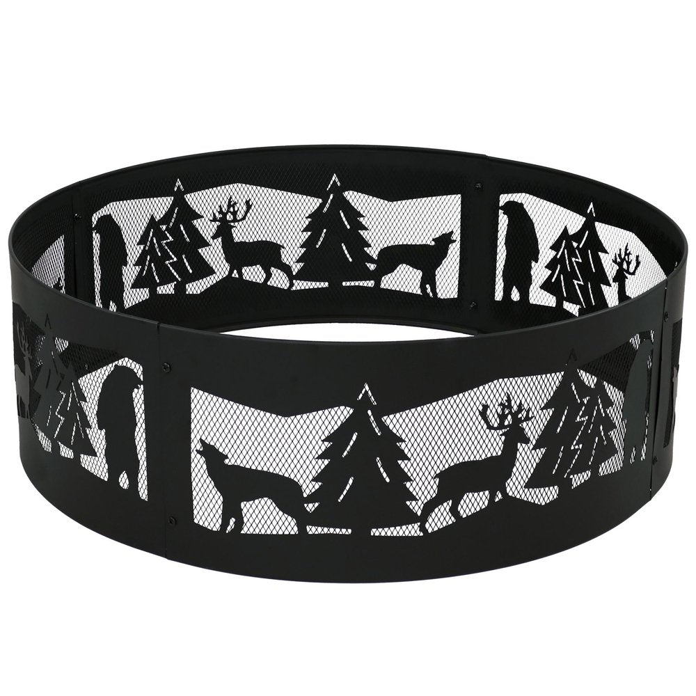 36" Black Steel Wood Burning Round Fire Ring HomeRoots