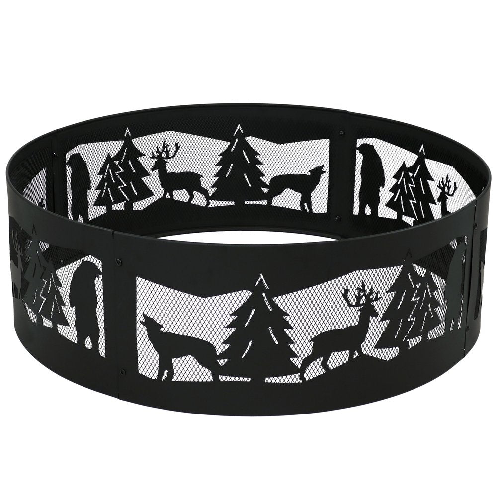 36" Black Steel Wood Burning Round Fire ring HomeRoots