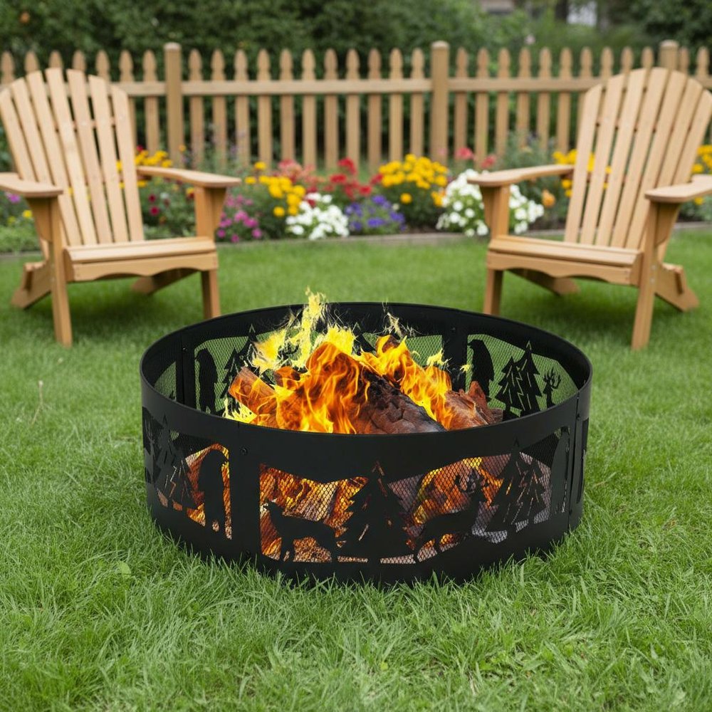36" Black Steel Wood Burning Round Fire Ring HomeRoots