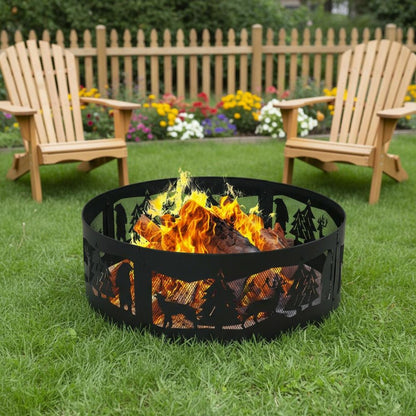 36" Black Steel Wood Burning Round Fire Ring HomeRoots