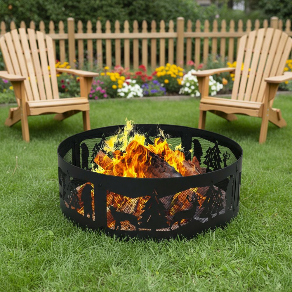 36" Black Steel Wood Burning Round Fire ring HomeRoots