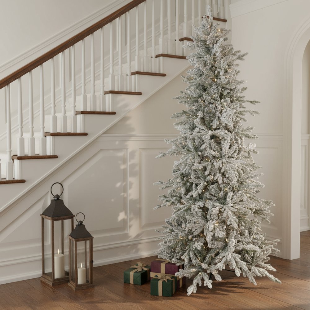 7' Slender Flocked Pine Christmas Tree HomeRoots