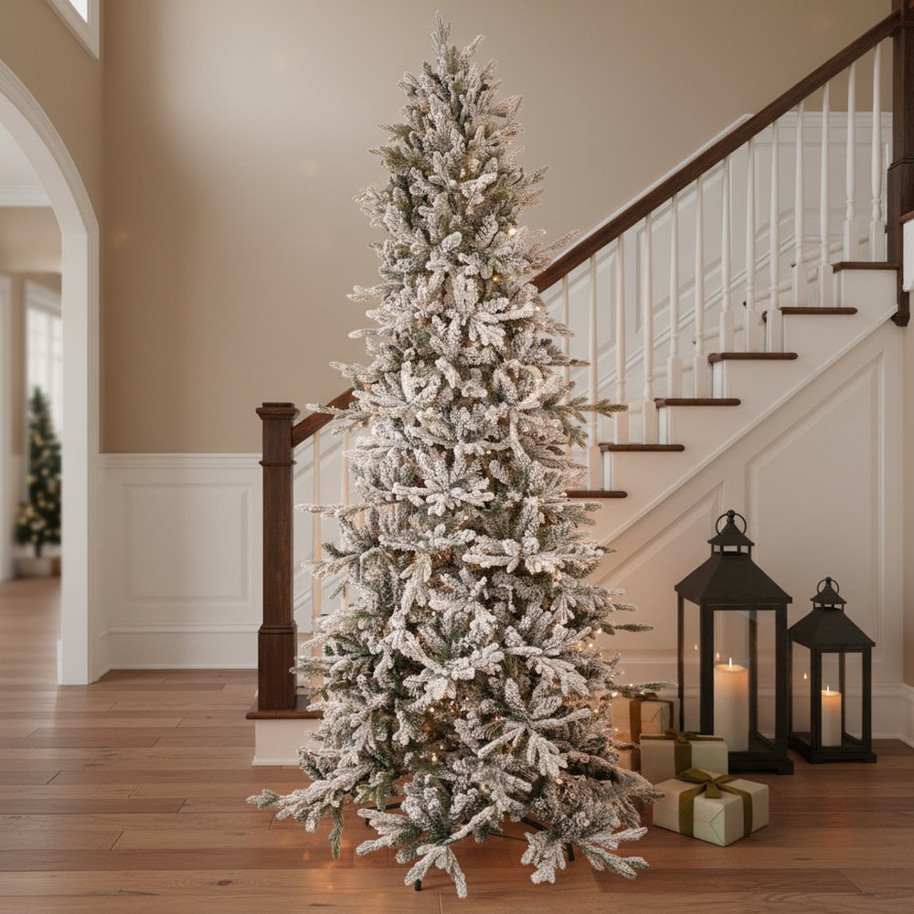 8' Slender Flocked Pine Christmas Tree HomeRoots