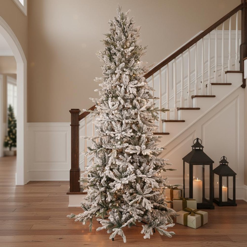 8' Slender Flocked Pine Christmas Tree HomeRoots