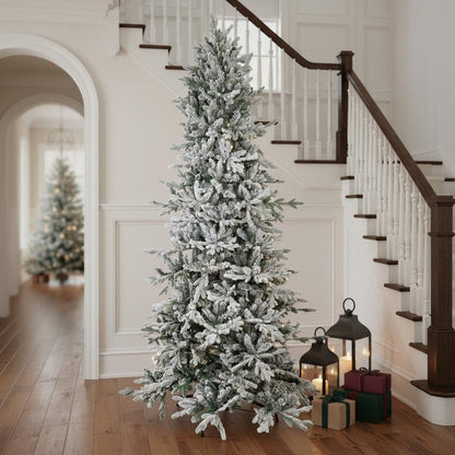 8' Slender Flocked Pine Christmas Tree HomeRoots