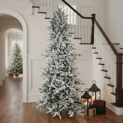 8' Slender Flocked Pine Christmas Tree HomeRoots