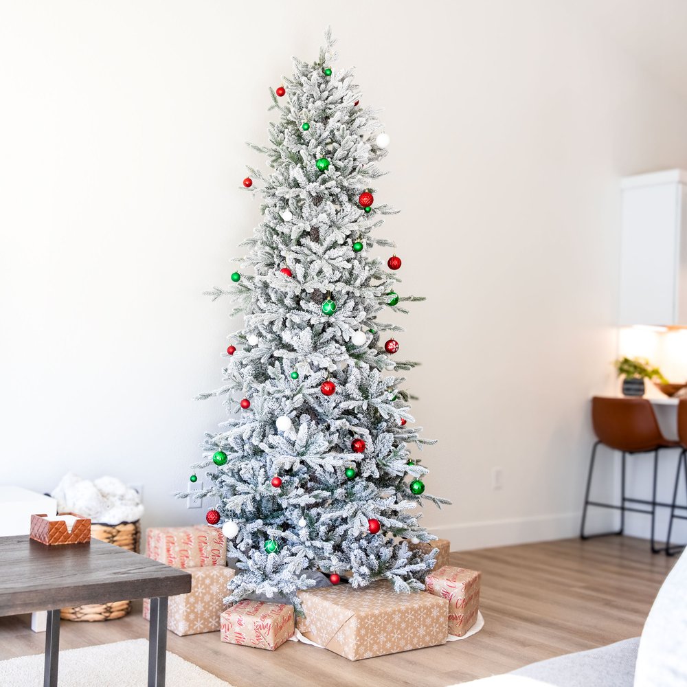 8' Slender Flocked Pine Christmas Tree HomeRoots