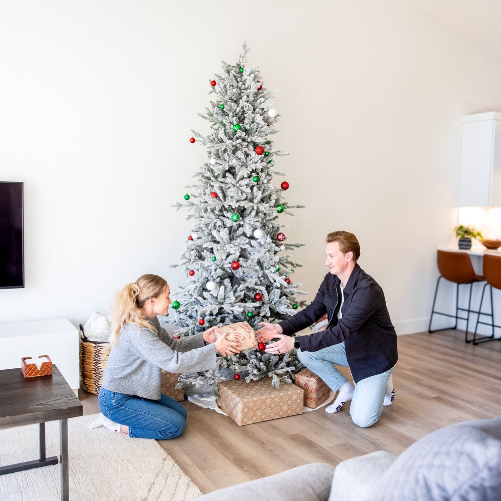 8' Slender Flocked Pine Christmas Tree HomeRoots