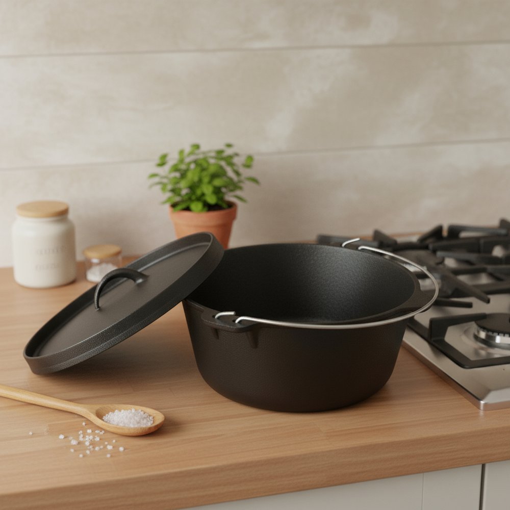 12" Black Cast Iron Dutch Oven Stock Pot HomeRoots