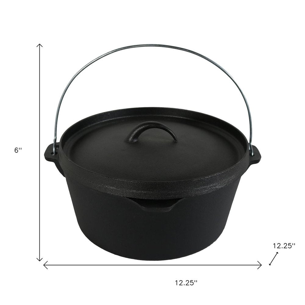 12" Black Cast Iron Dutch Oven Stock Pot HomeRoots