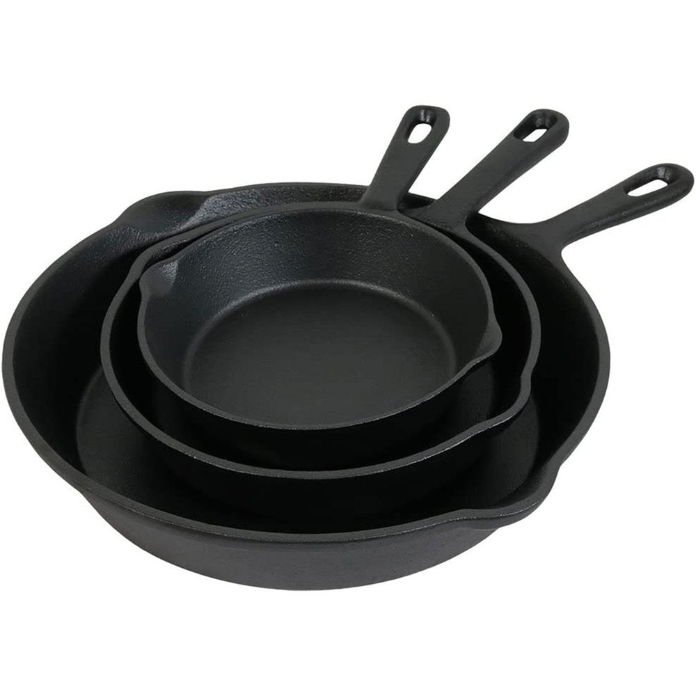 Set of Three Black Cast Iron Frying Pans HomeRoots