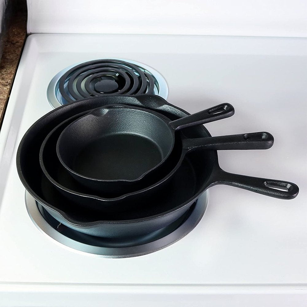 Set of Three Black Cast Iron Frying Pans HomeRoots
