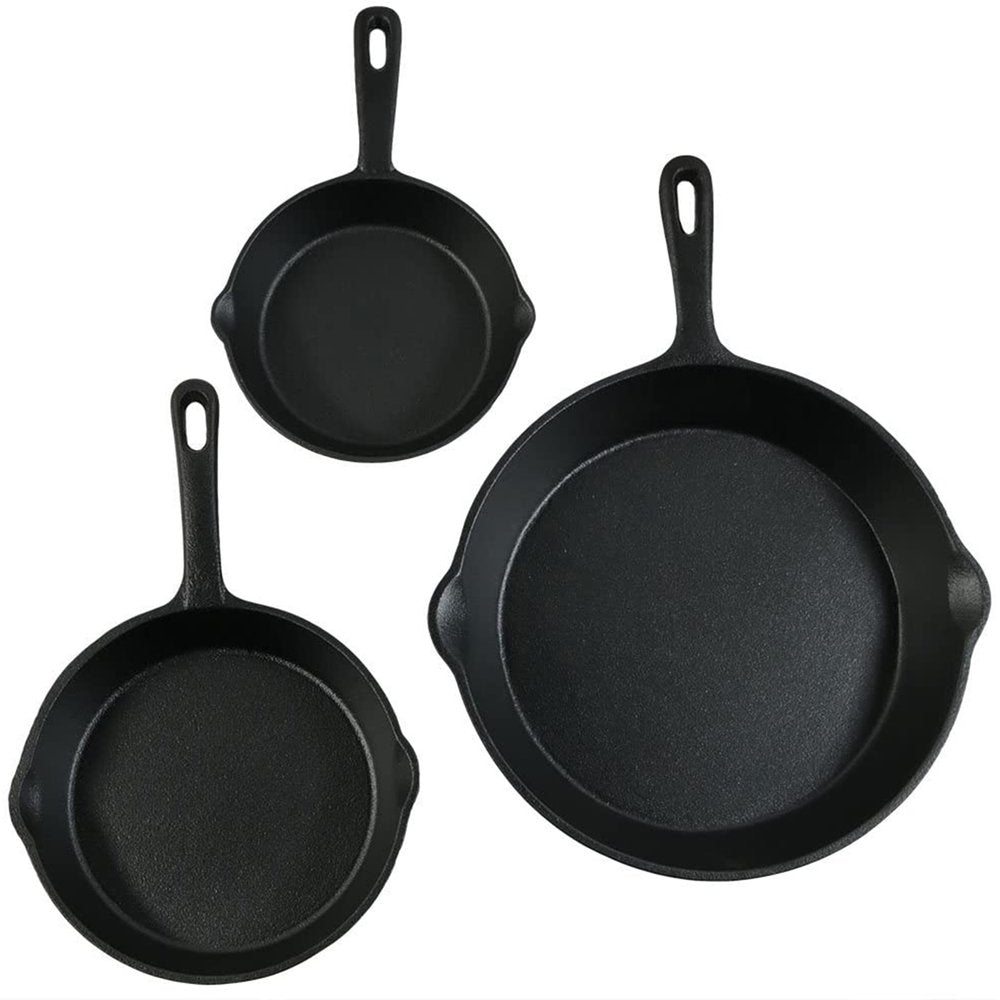 Set of Three Black Cast Iron Frying Pans HomeRoots
