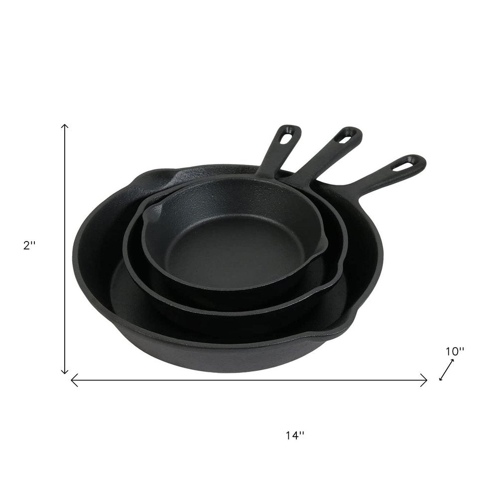 Set of Three Black Cast Iron Frying Pans HomeRoots