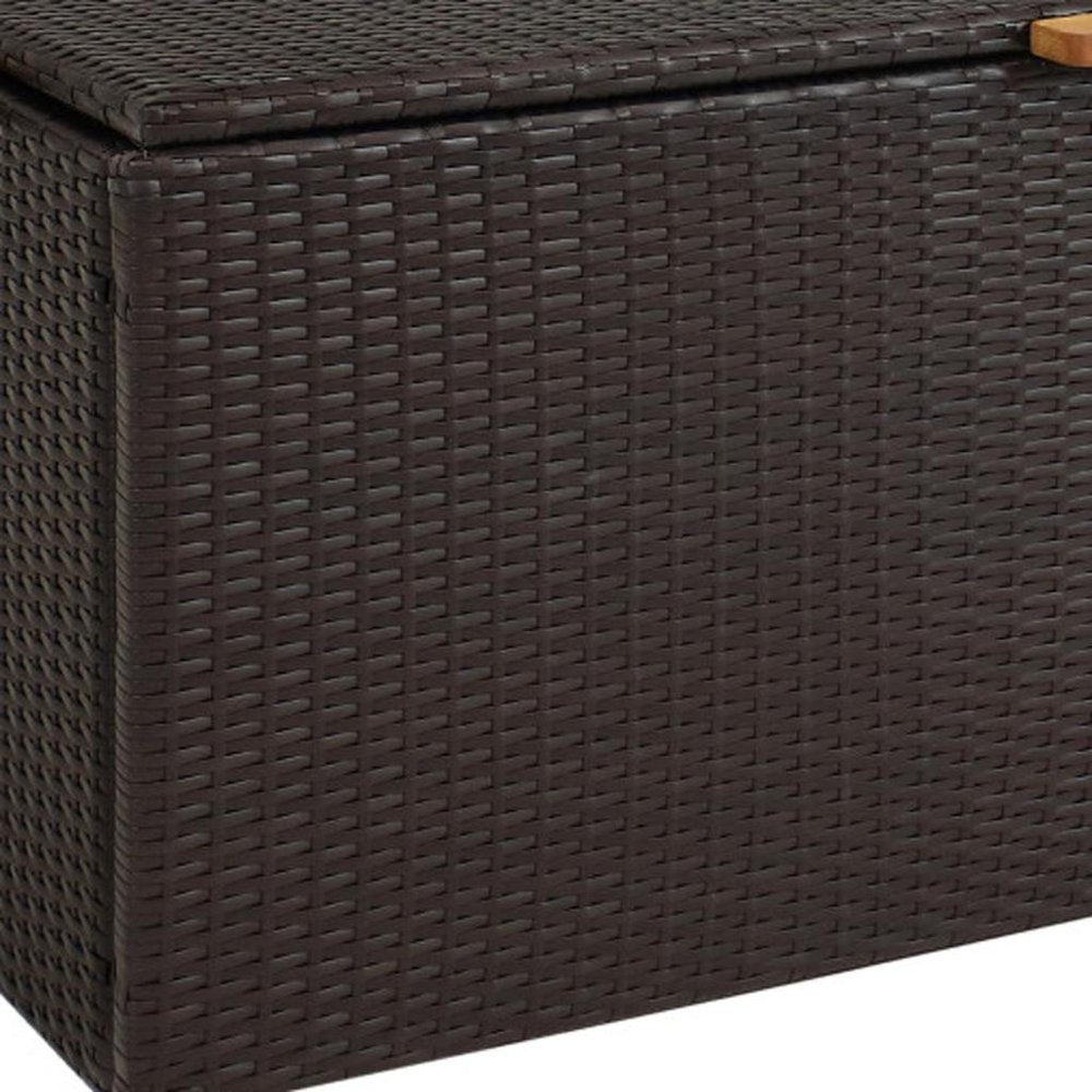 75 Gallon Brown Resin Faux Rattan Deck Box With Handles HomeRoots