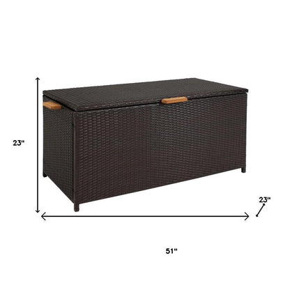 75 Gallon Brown Resin Faux Rattan Deck Box With Handles HomeRoots