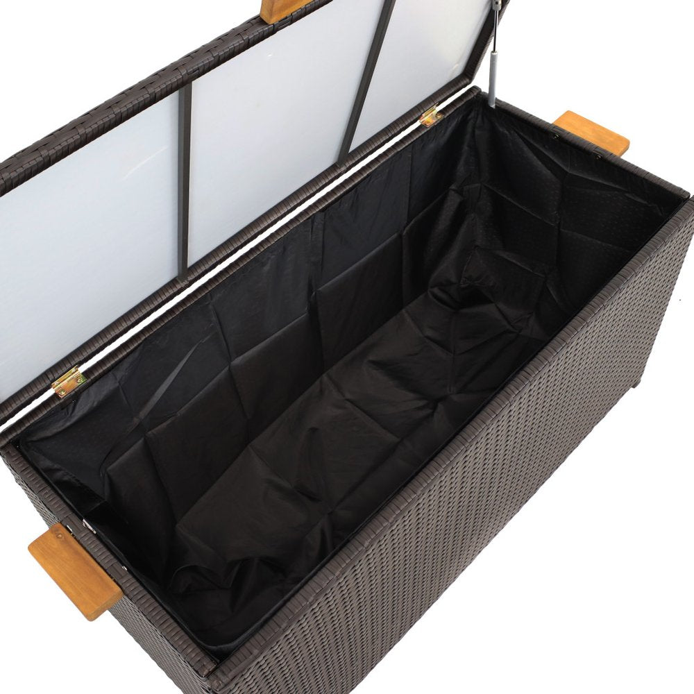 75 Gallon Brown Resin Faux Rattan Deck Box With Handles HomeRoots