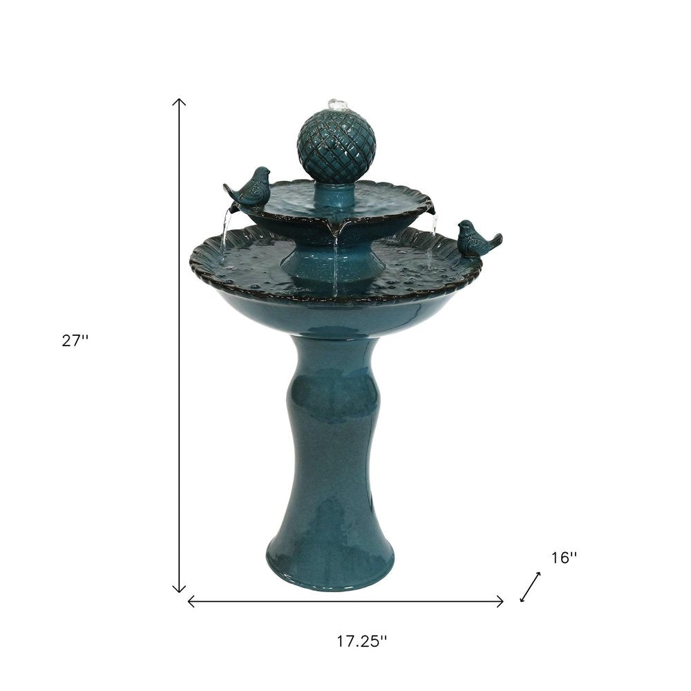 27" Teal Blue Ceramic Birds Garden Art HomeRoots