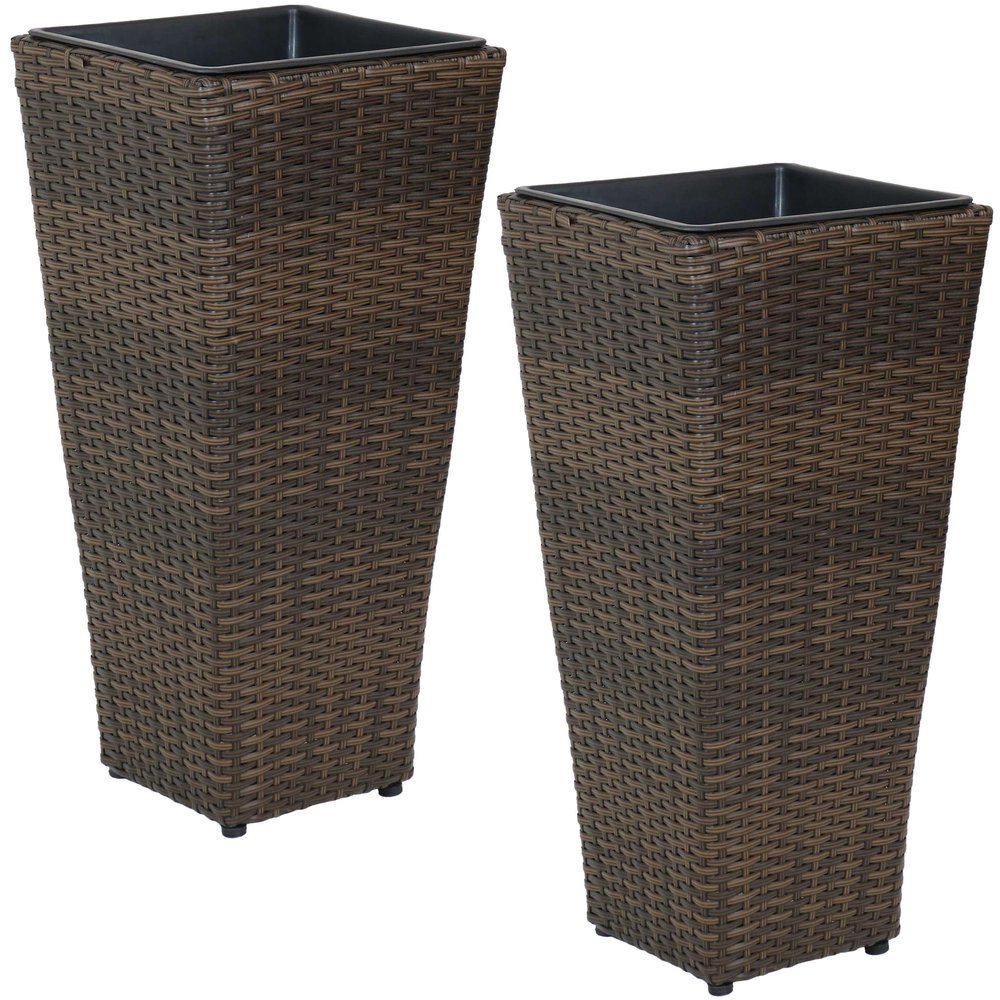Set of Two 11" X 11" Brown Heavy Duty Plastic Square Pot Planter — view 1