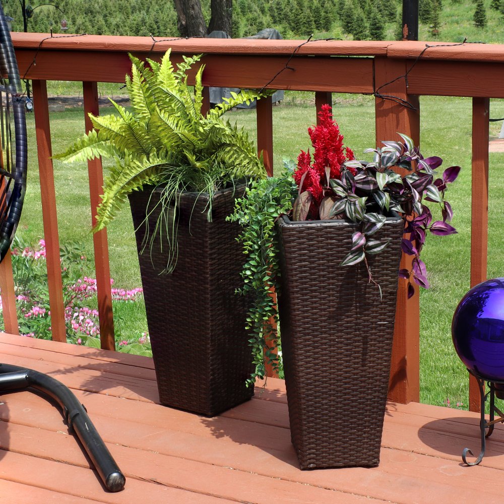 Set of Two 11" X 11" Brown Heavy Duty Plastic Square Pot Planter — view 2