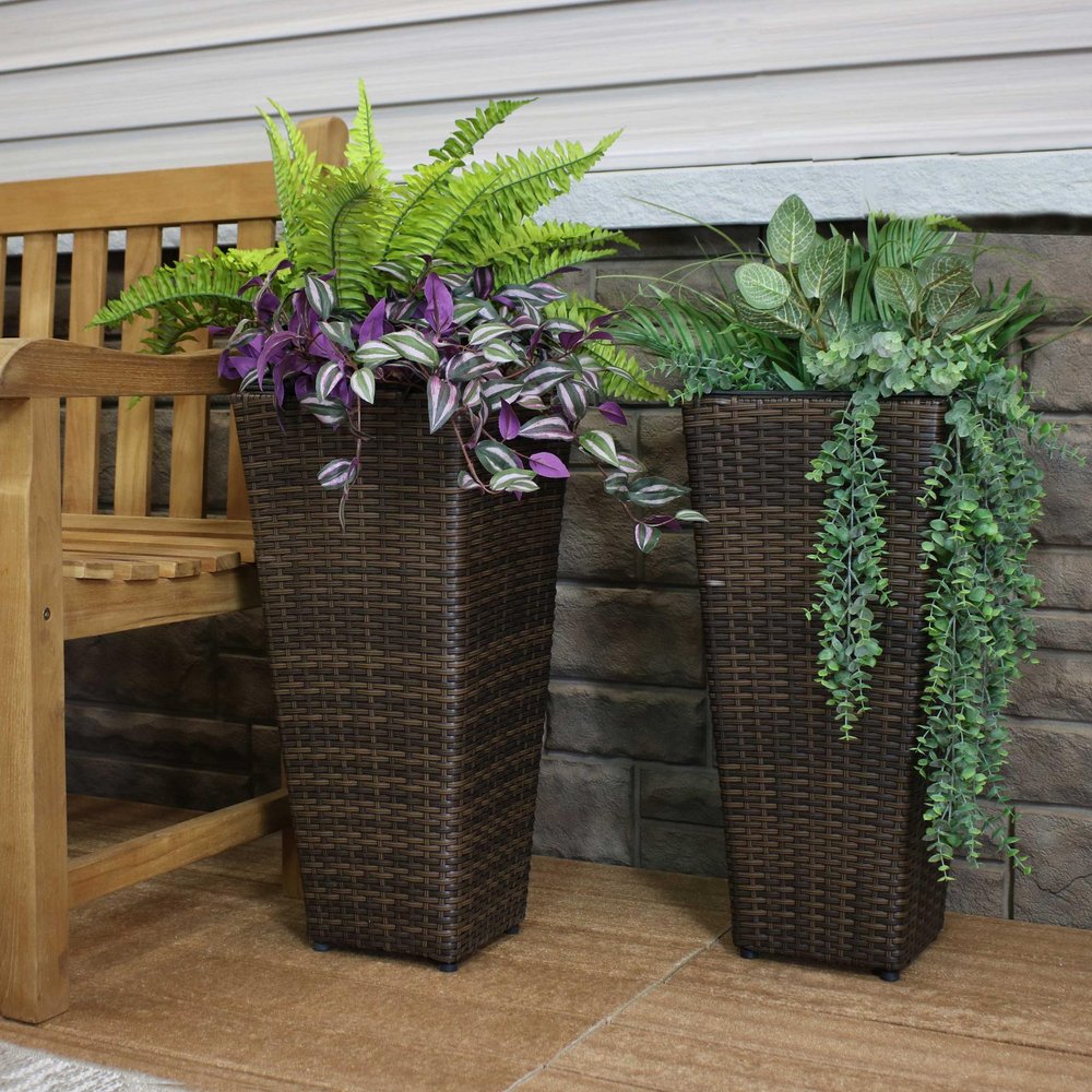 Set of Two 11" X 11" Brown Heavy Duty Plastic Square Pot Planter — view 3