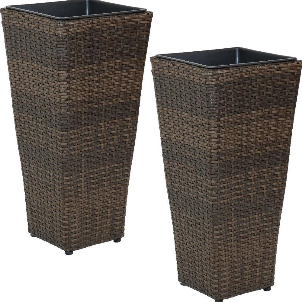 Set of Two 11" X 11" Brown Heavy Duty Plastic Square Pot Planter — view 7