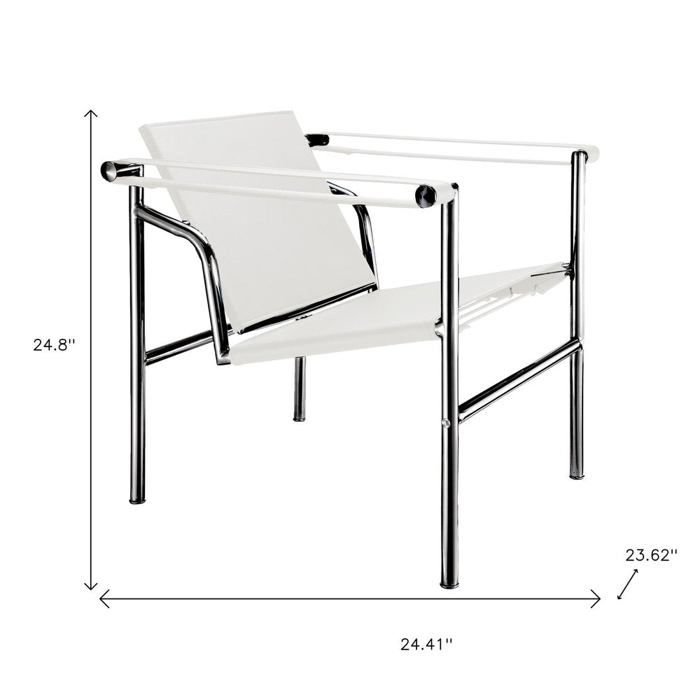24" White and Silver Faux Leather and Stainless Adjustable Back Arm Chair HomeRoots