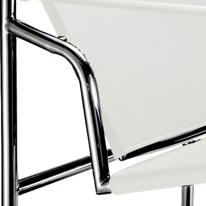 24" White and Silver Faux Leather and Stainless Adjustable Back Arm Chair HomeRoots